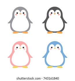 Cartoon Penguin Icon Set, Vector illustration