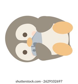 Cartoon penguin lying eating fish animal