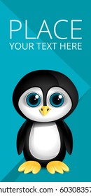 Cartoon penguin on envelope background. Vector illustration.
