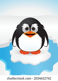 cartoon penguin on melting ice