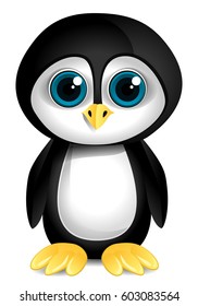 Cartoon penguin on white background. Vector illustration.