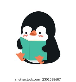 Cartoon penguin reading book cartoon