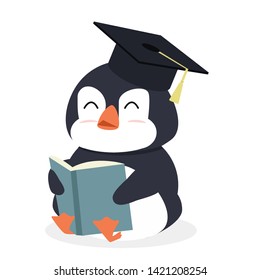 Cartoon penguin reading book vector
