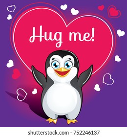 Cartoon penguin ready for a hugging