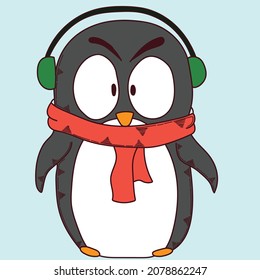 cartoon penguin with a red scarf around his neck