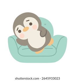 Cartoon Penguin Relaxing on a Couch animal