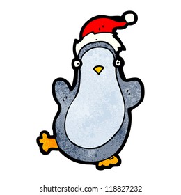 cartoon penguin in santa hat