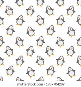 Cartoon penguin seamless pattern. Funny vector illustration may be used for decor, fabric, textile, wallpaper, wrapping
