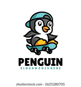 Cartoon Penguin Skateboard Mascot Logo Design