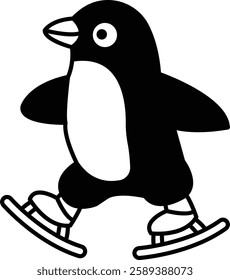 A cartoon penguin is skating on ice