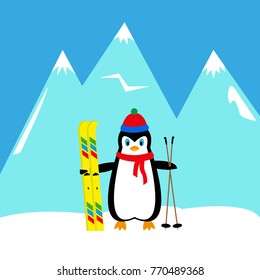 cartoon penguin skier