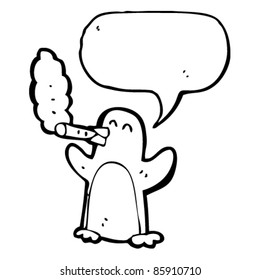 pingüino de dibujos animados fumando con burbuja de habla