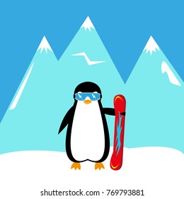 cartoon penguin snowboarder 