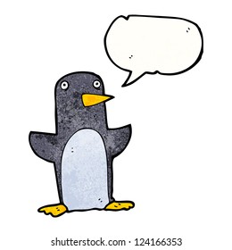 cartoon penguin with speech bubble