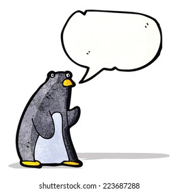 cartoon penguin with speech bubble