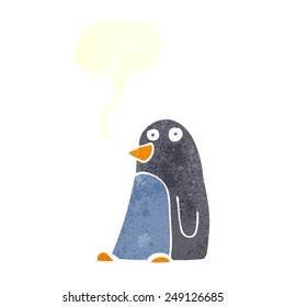 cartoon penguin with speech bubble