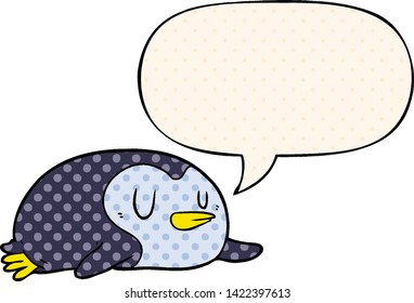cartoon penguin with speech bubble in comic book style