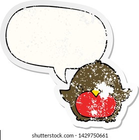 cartoon penguin with speech bubble distressed distressed old sticker