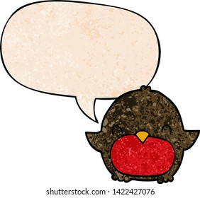 cartoon penguin with speech bubble in retro texture style