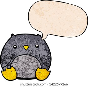 Cartoon-Pinguin mit Sprachblase im Retro-Stil