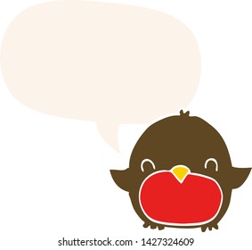 pingüino de dibujos animados con burbuja de habla en estilo retro