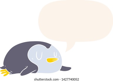 cartoon penguin with speech bubble in retro style