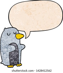 Cartoon-Pinguin mit Sprachblase im Retro-Stil