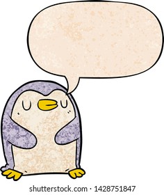 Cartoon-Pinguin mit Sprachblase im Retro-Stil