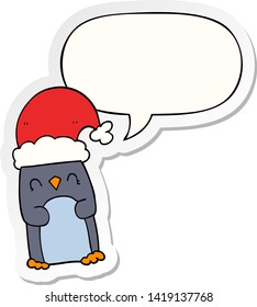 pingüino de dibujos animados con pegatina de burbujas de voz