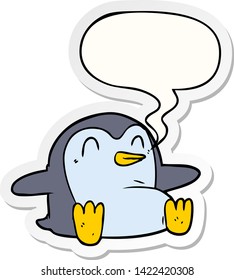 pingüino de dibujos animados con pegatina de burbujas de voz