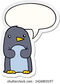 pingüino de dibujos animados con pegatina de burbujas de voz