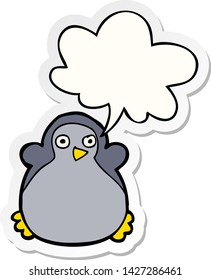 pingüino de dibujos animados con pegatina de burbujas de voz