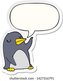 cartoon penguin with speech bubble sticker