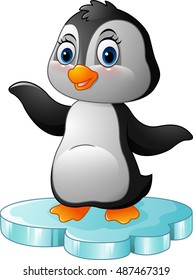 Cartoon penguin standing on floe