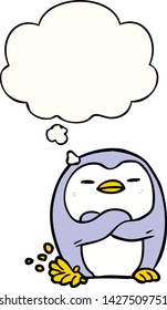 cartoon penguin tapping foot with thought bubble
