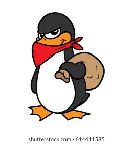 Cartoon Penguin Thief or Bandit Vector Illustration