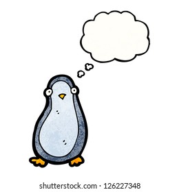 cartoon penguin with thought bubble