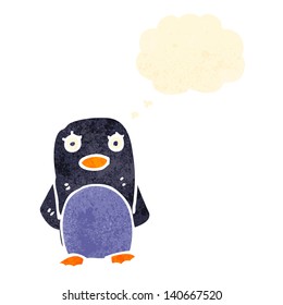 cartoon penguin with thought bubble