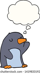 cartoon penguin with thought bubble