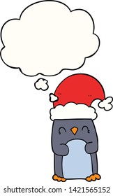 cartoon penguin with thought bubble