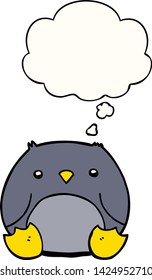 cartoon penguin with thought bubble
