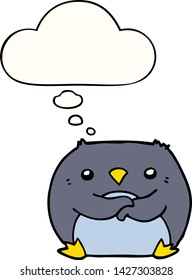 cartoon penguin with thought bubble