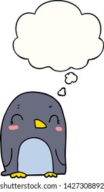 cartoon penguin with thought bubble
