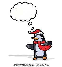 cartoon penguin with thought bubble