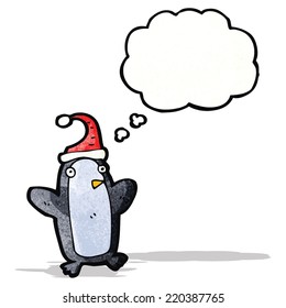 Cartoon-Pinguin mit Denkblase