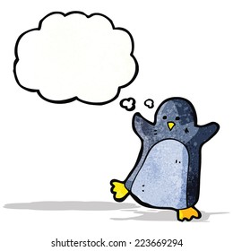 cartoon penguin with thought bubble