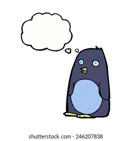 pingüino de dibujos animados con burbuja de pensamiento