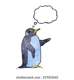 cartoon penguin with thought bubble