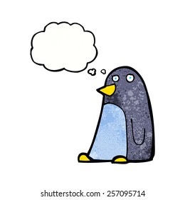 pinguim de desenho animado com bolha de pensamento