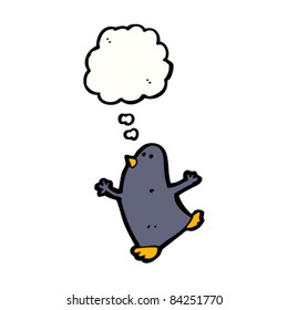 pingüino de dibujos animados con burbuja de pensamiento